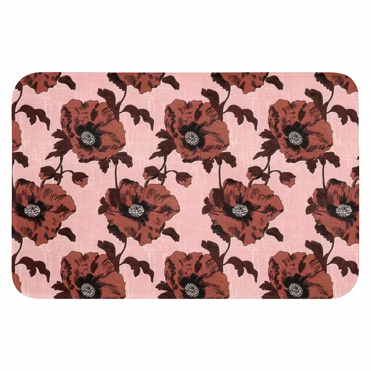 Bloemen - Retro - Rood Badmat klein 997 -3d