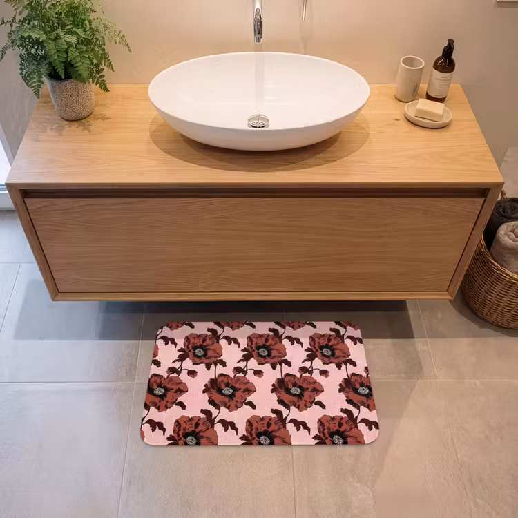 Bloemen - Retro - Rood Badmat klein 997 -sfeer1