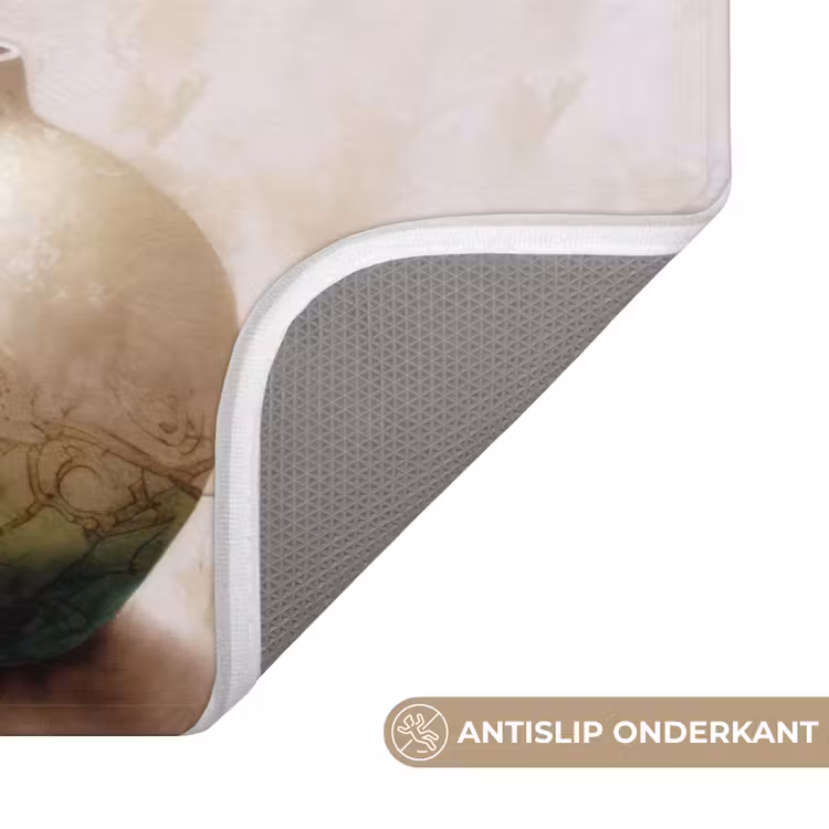 Bloemen - Vaas - Wit - Botanisch - Beige Badmat klein -USP_AntislipNL
