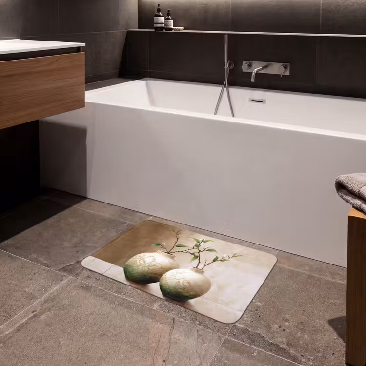 Bloemen - Vaas - Wit - Botanisch - Beige Badmat klein -sfeer3