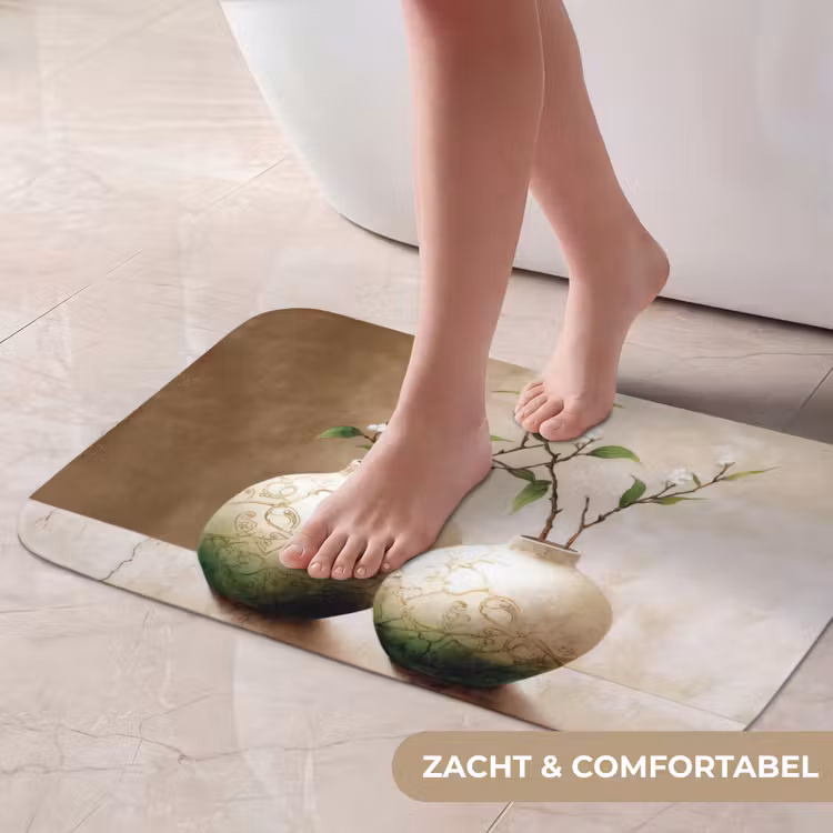 Bloemen - Vaas - Wit - Botanisch - Beige Badmat klein -USP_ZachtNL