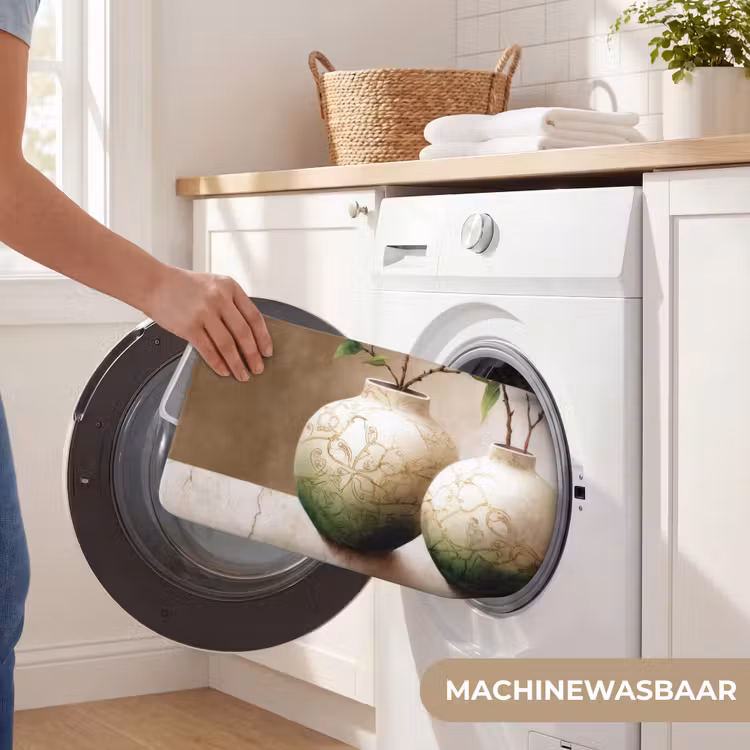 Bloemen - Vaas - Wit - Botanisch - Beige Badmat klein -USP_WasbaarNL