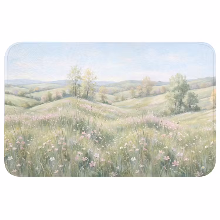 Bloemen veld - Bloemen - Groen Badmat klein -3d