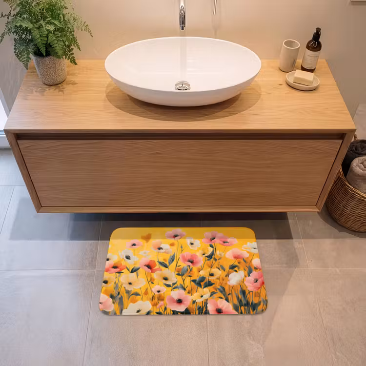 Bloemen - Veld - Geel Badmat klein -sfeer1
