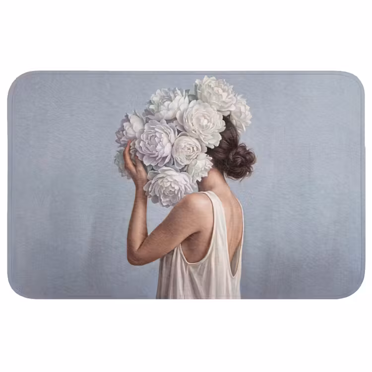 Bloemen - Vrouw - Wit Badmat klein -3d