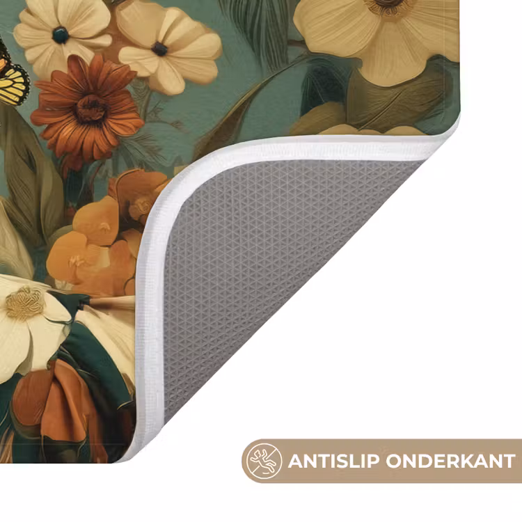 Bloemenkrans - Vrouwengezicht - Zonnebril - Oranje Badmat klein -USP_AntislipNL
