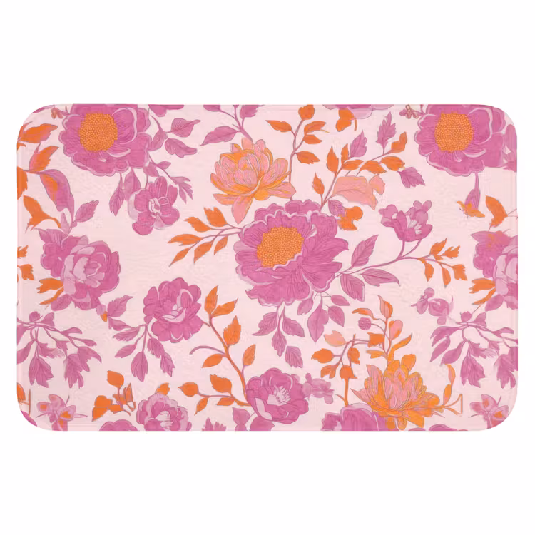 Bloemenpatroon - Roze - Oranje - Bloemen Badmat klein -3d