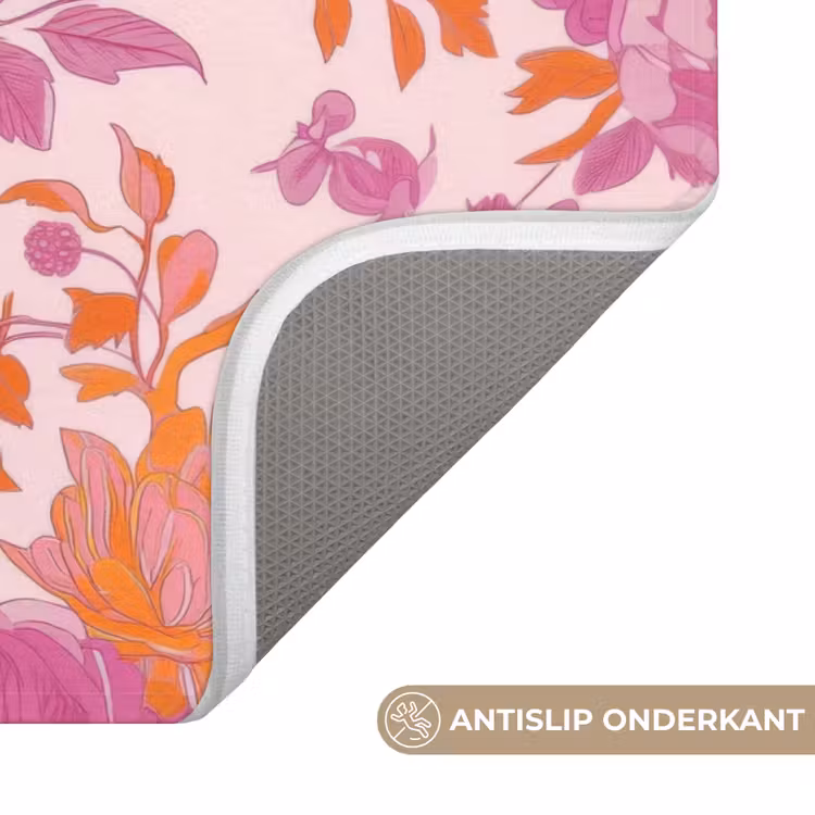 Bloemenpatroon - Roze - Oranje - Bloemen Badmat klein -USP_AntislipNL