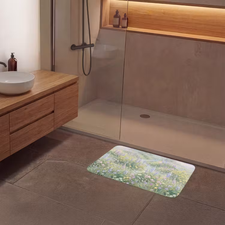 Bloemenveld - Heuvels - Kleurrijk Badmat klein -sfeer2