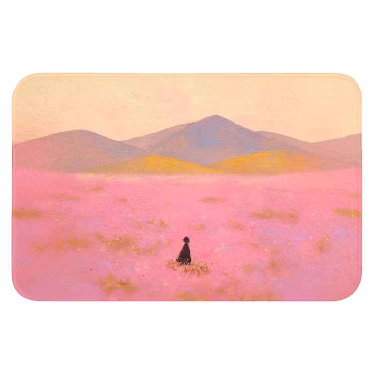 Bloemenweide - Heuvels - Silhouet - Roze Badmat klein -3d