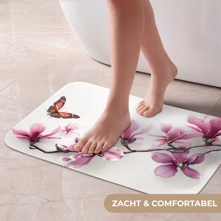 Bloesem - Vlinder - Roze - Natuur - Wit Badmat klein -USP_ZachtNL