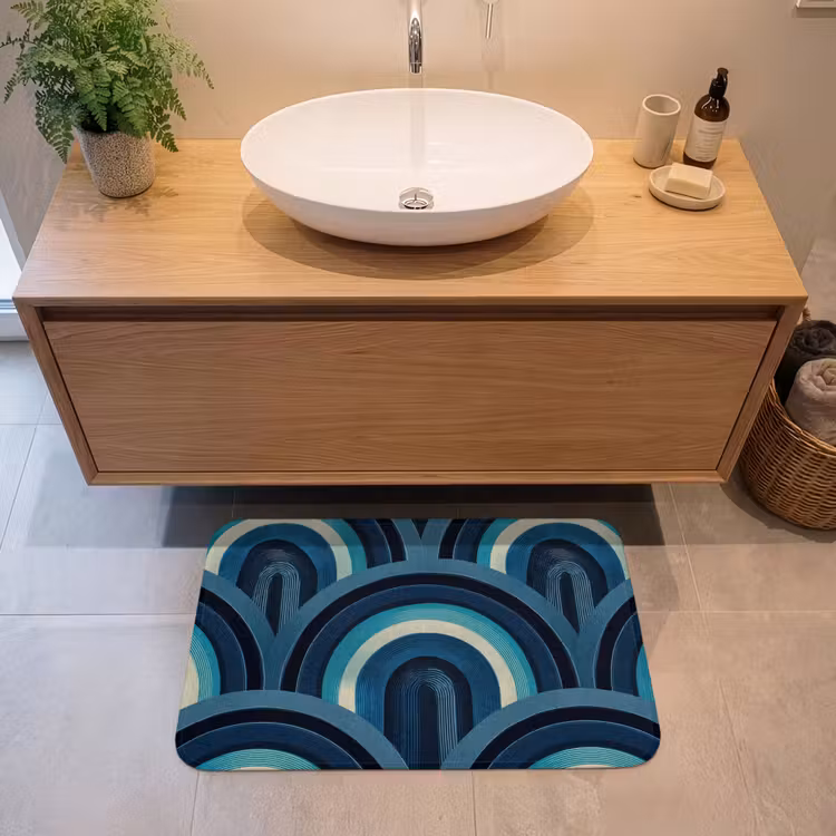 Bogen - Geometrisch - Patroon - Blauw - Retro Badmat klein 997 -sfeer1