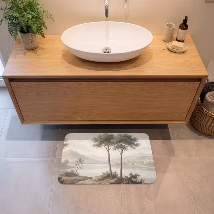 Bomen - Meer - Bergen - Illustratie Badmat klein -sfeer1