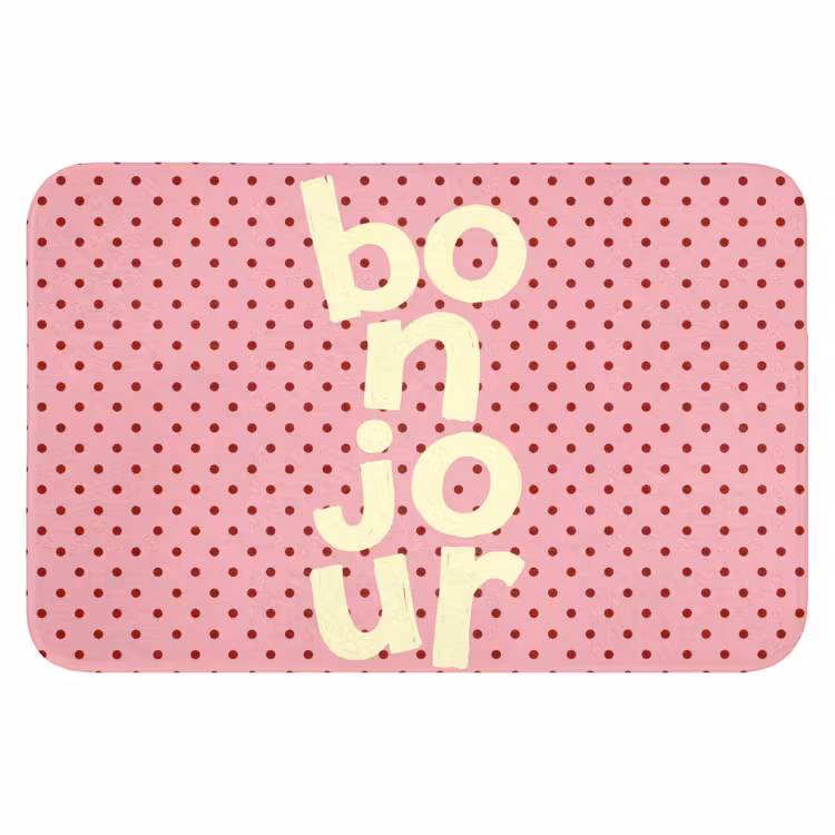 Bonjour - Stippen - Roze- Geel Badmat klein -3d