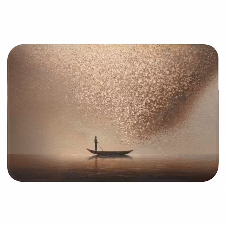 Bootje - Blaadjes - Goud - Water Badmat klein -3d