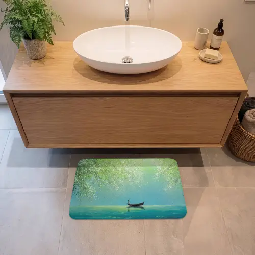 Bootje - Water - Bladeren - Bloesems Badmat klein -sfeer1