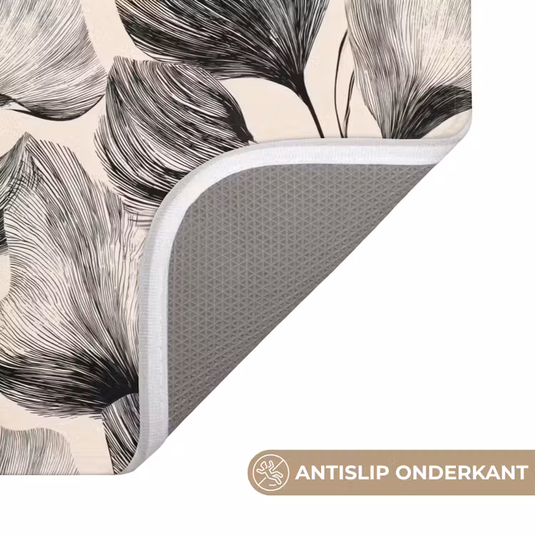 Botanisch - Bladeren - Zwart Badmat klein 997 -USP_AntislipNL