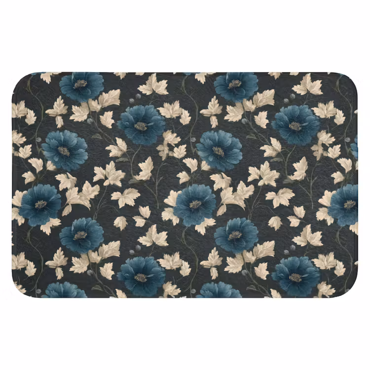 Botanisch - Bloemen - Blauw Badmat klein 997 -3d