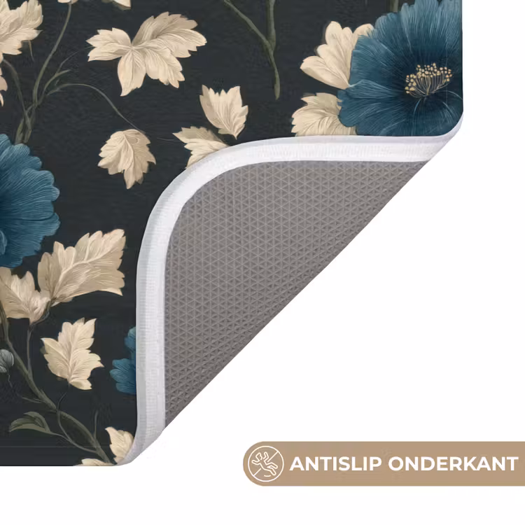 Botanisch - Bloemen - Blauw Badmat klein 997 -USP_AntislipNL