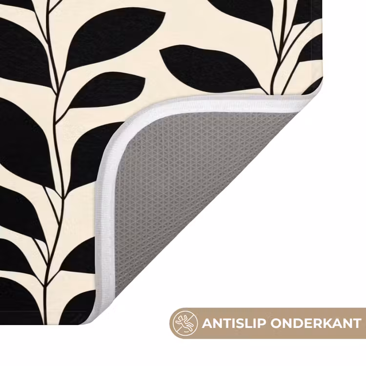 Botanisch - Dessin - Zwart - Beige Badmat klein 997 -USP_AntislipNL