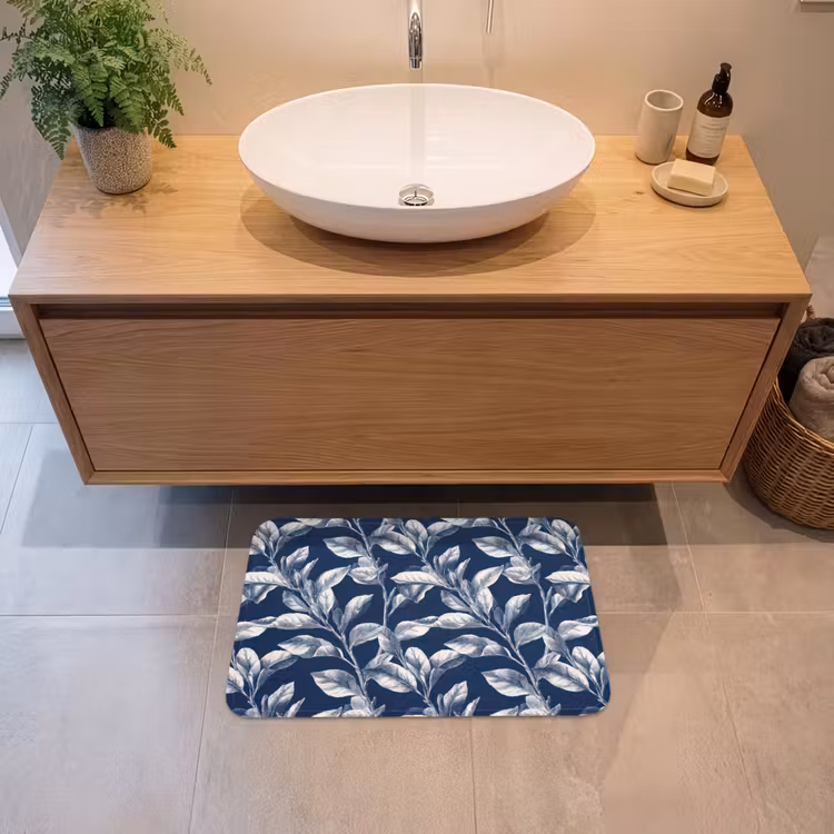 Botanisch - Patroon - Blauw Badmat klein 997 -sfeer1