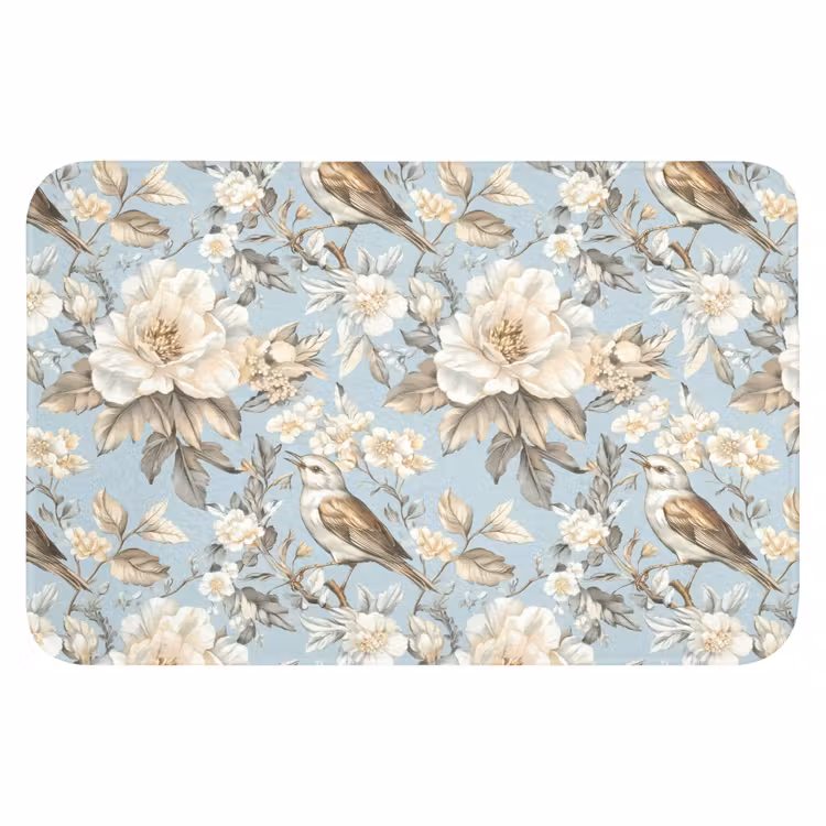 Botanisch - Zangvogel - Blauw Badmat klein 997 -3d