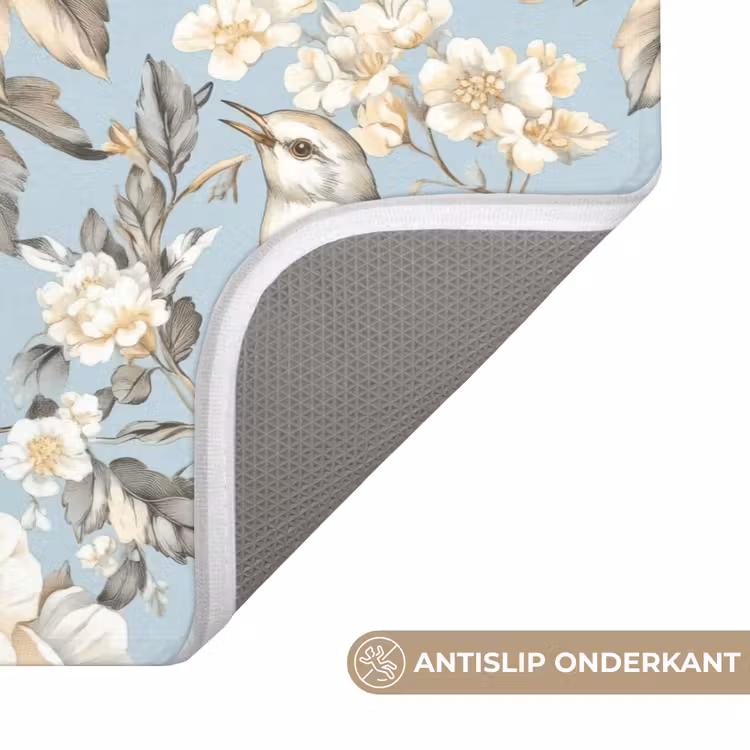 Botanisch - Zangvogel - Blauw Badmat klein 997 -USP_AntislipNL