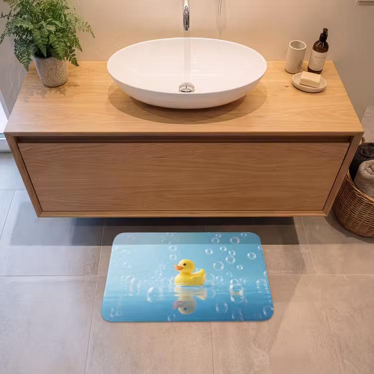 Bubbels - Badeend - Geel Badmat klein -sfeer1