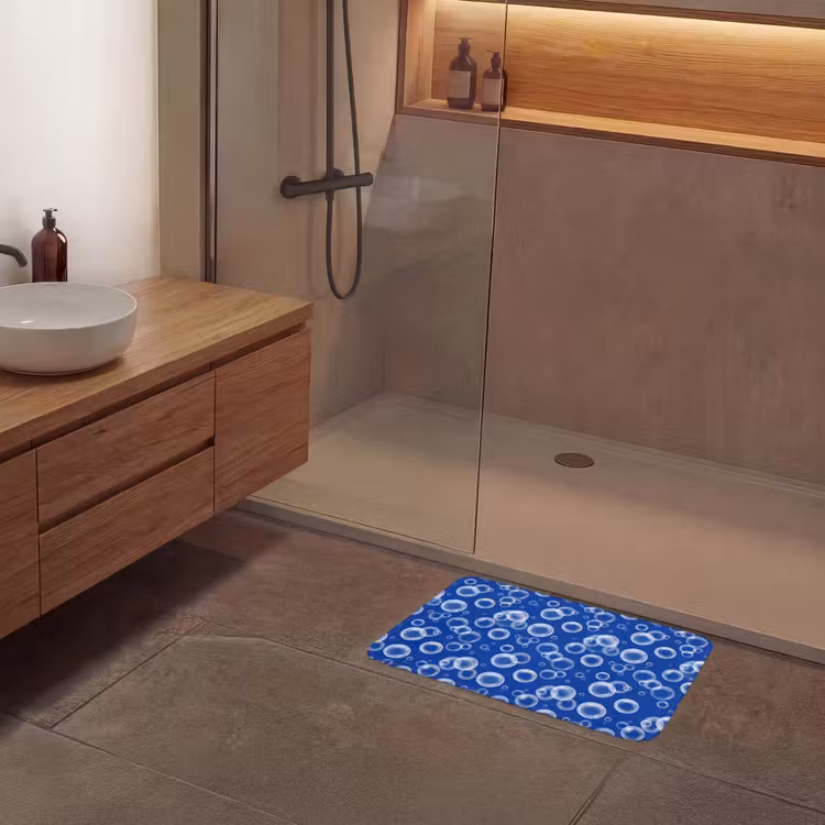 Bubbels - Patroon - Blauw Badmat klein -sfeer2