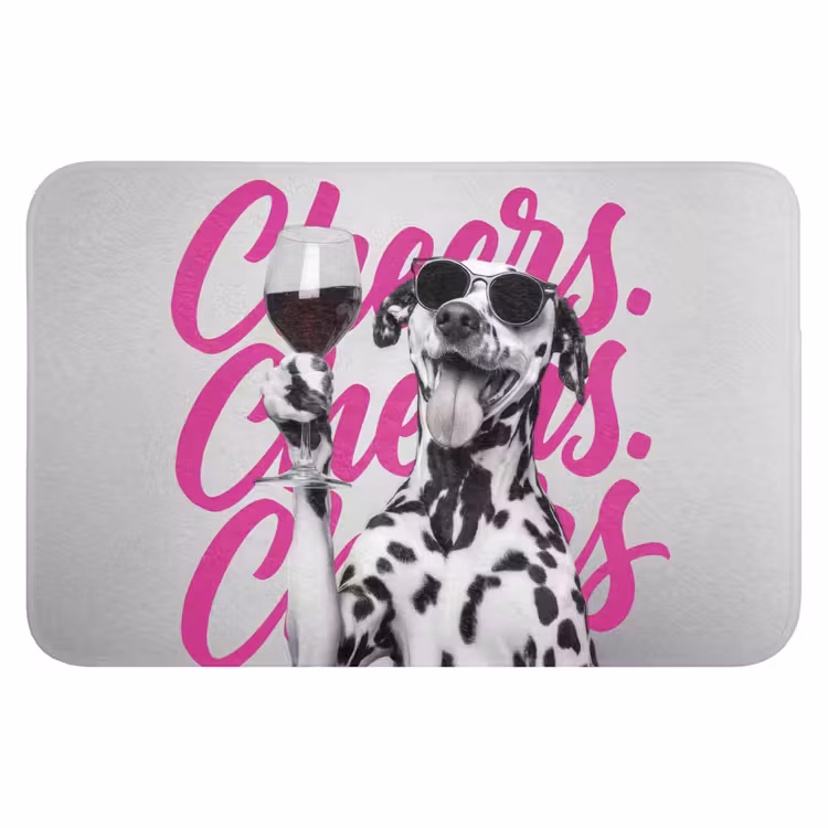 Cheers - Hond - Roze - Wijn Badmat klein -3d
