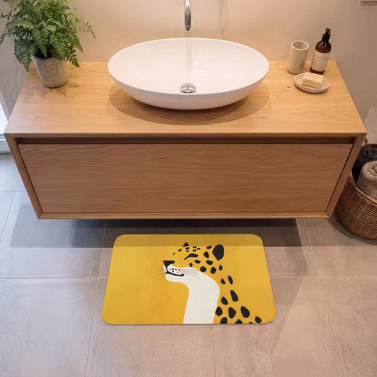 Cheetah - Illustratie - Geel Badmat klein -sfeer1