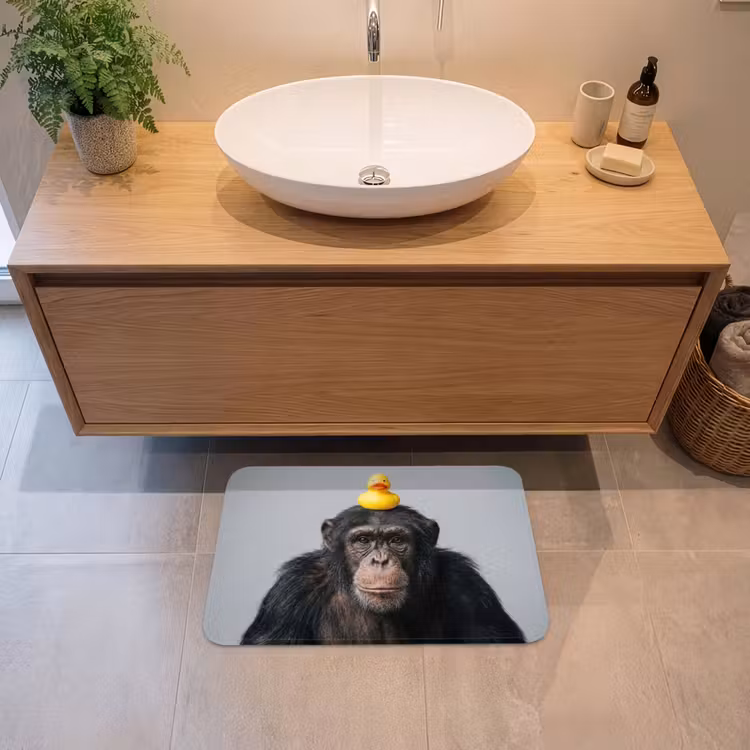 Chimpansee - Badeend - Grijs Badmat klein -sfeer1