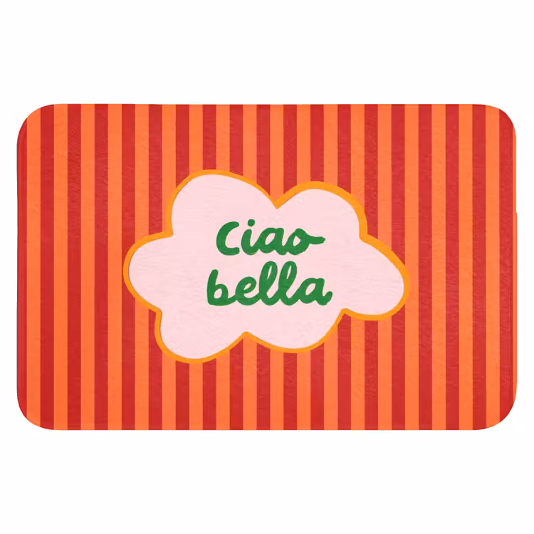 Ciao bella - Tekstwolk - Strepen - Oranje Badmat klein -3d
