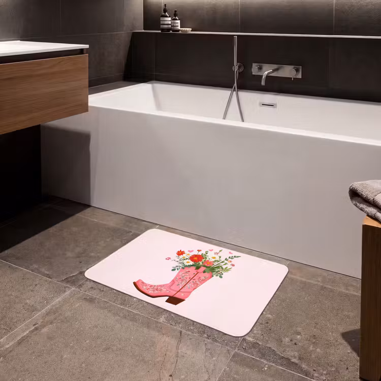 Cowboylaarzen - Roze - Boeket - Bloemen Badmat klein -sfeer3