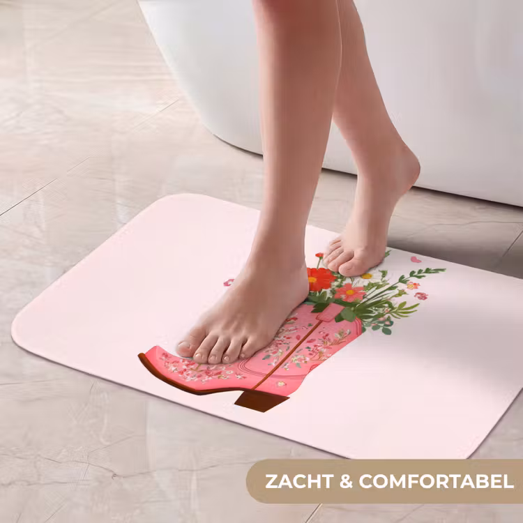 Cowboylaarzen - Roze - Boeket - Bloemen Badmat klein -USP_ZachtNL