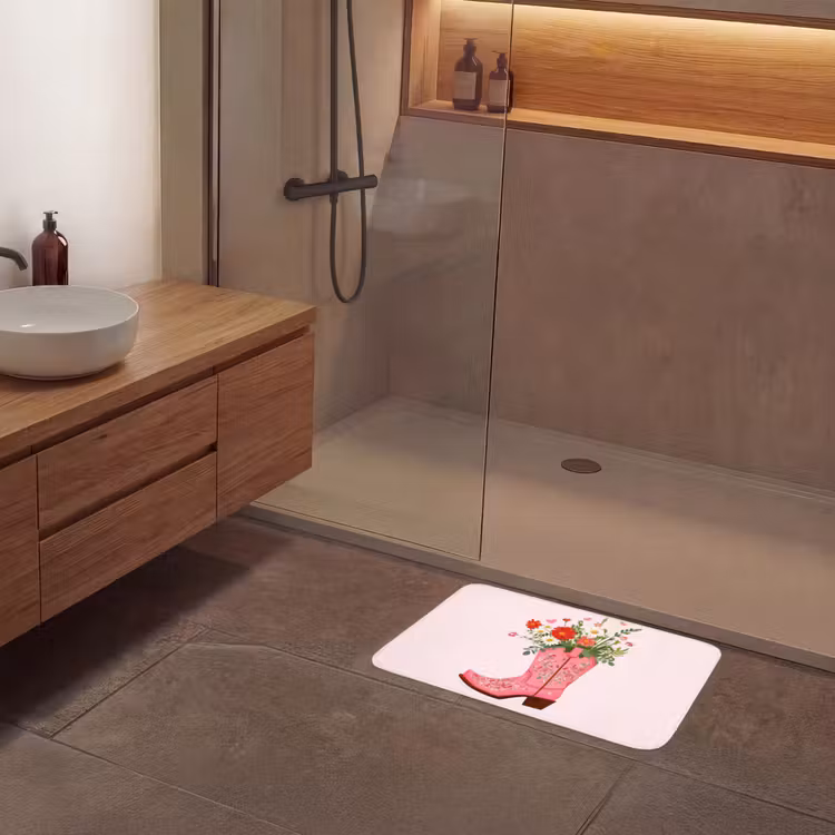 Cowboylaarzen - Roze - Boeket - Bloemen Badmat klein -sfeer2