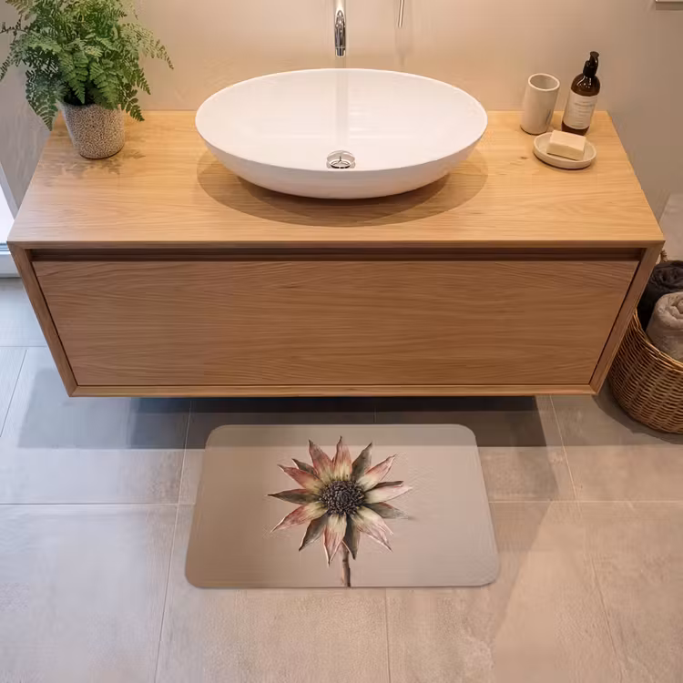 Droogbloem - Protea - Vintage - Beige - Rustiek Badmat klein -sfeer1