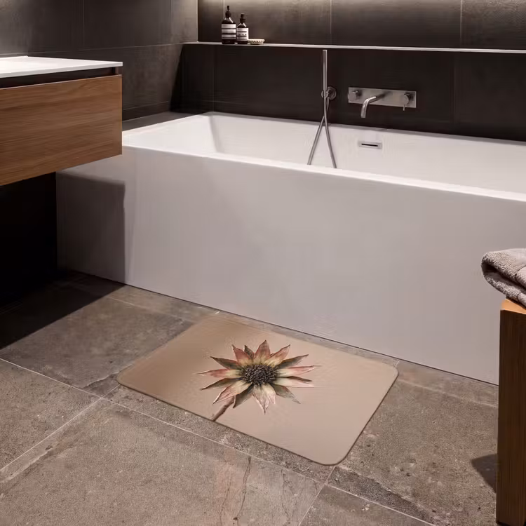 Droogbloem - Protea - Vintage - Beige - Rustiek Badmat klein -sfeer3