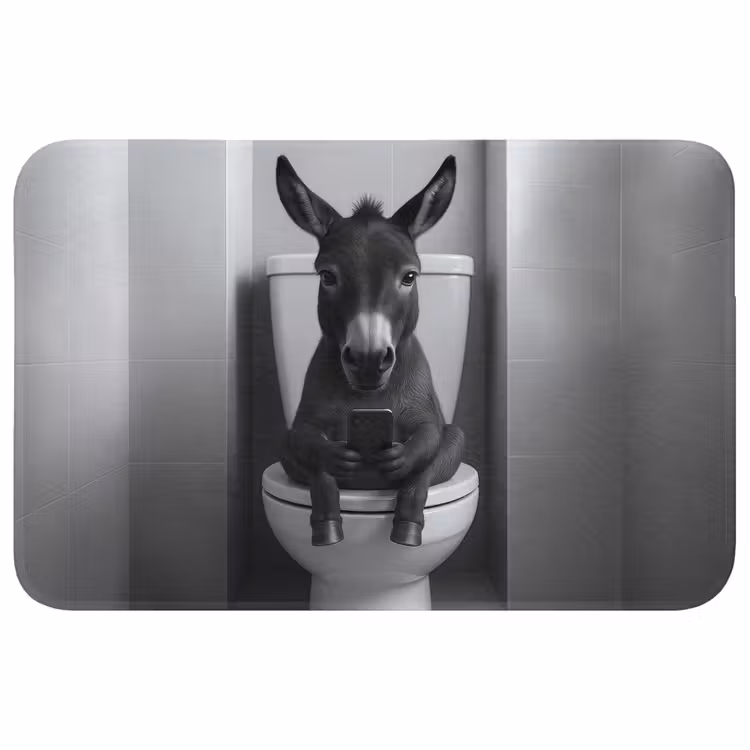 Ezel - Telefoon - Toilet - Zwart - Wit Badmat klein -3d