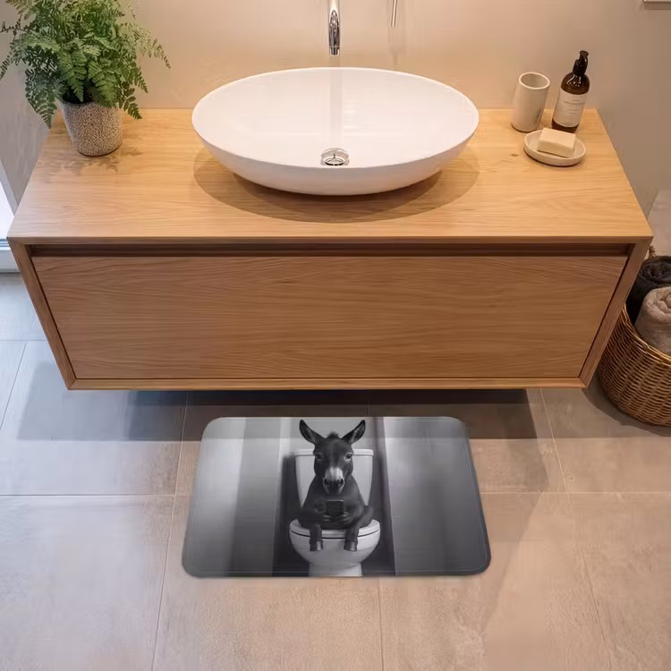 Ezel - Telefoon - Toilet - Zwart - Wit Badmat klein -sfeer1