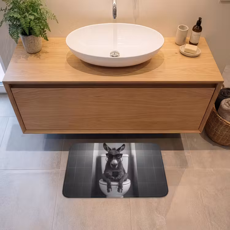 Ezel - Telefoon - Toilet - Zwart - Wit Badmat klein -sfeer1