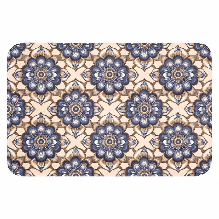 Floraal - Ornament - Blauw Badmat klein 997 -3d