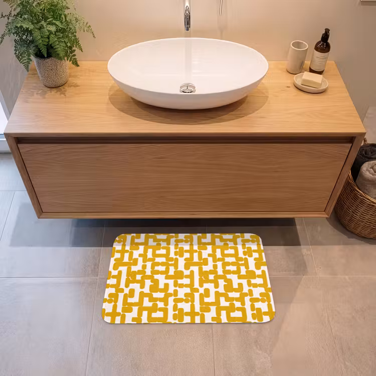 Geel - Beige - Patroon Badmat klein 997 -sfeer1