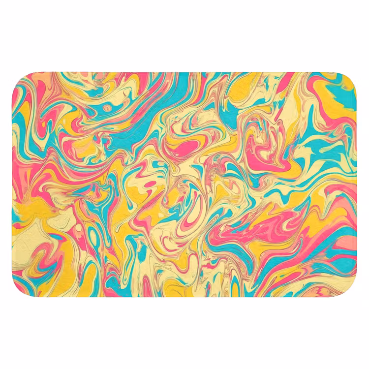 Geel - Roze - Blauw - Retro Badmat klein -3d