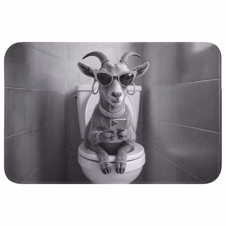 Geit - Telefoon - Toilet - Zwart - Wit Badmat klein -3d