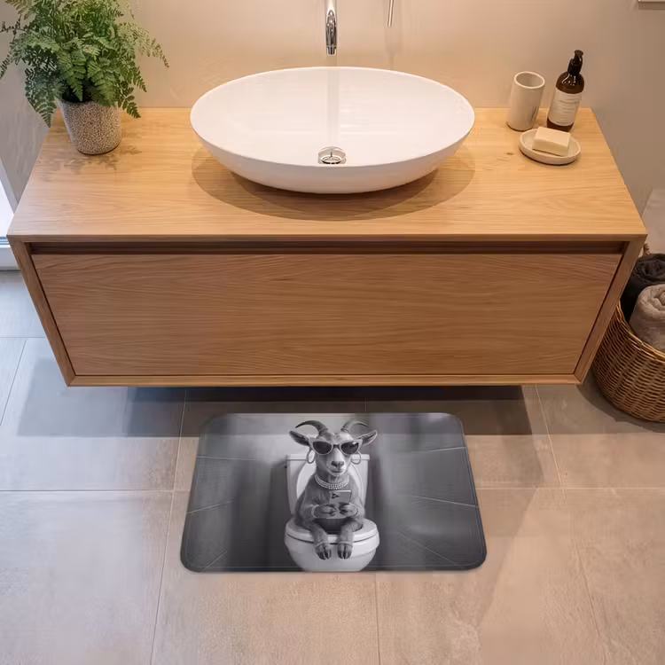 Geit - Telefoon - Toilet - Zwart - Wit Badmat klein -sfeer1