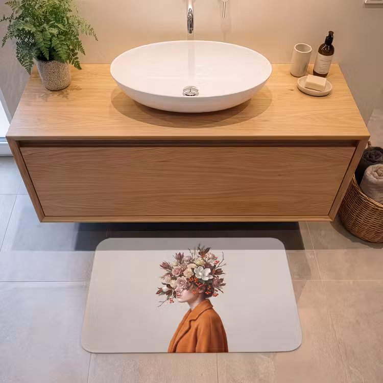 Gezicht - Boeket - Kleurrijk Badmat klein -sfeer1