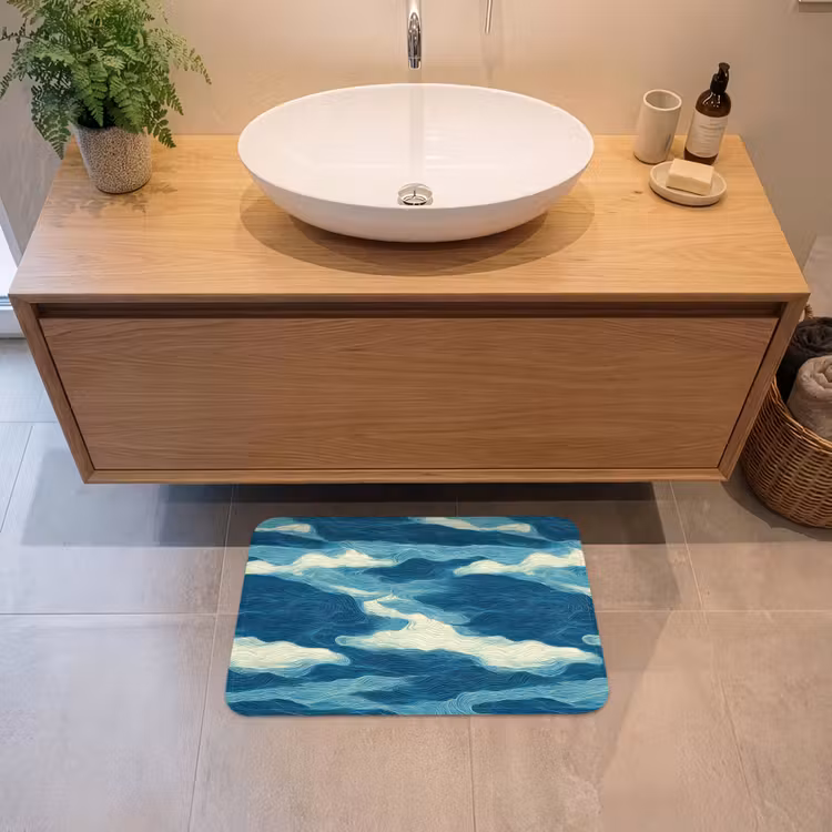 Golven - Abstract - Patroon - Blauw - Wit Badmat klein 997 -sfeer1