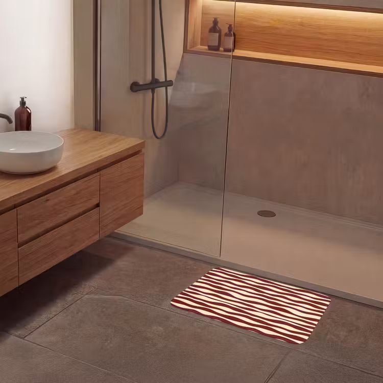 Golven - Rood - Patroon - Crème Badmat klein 997 -sfeer2