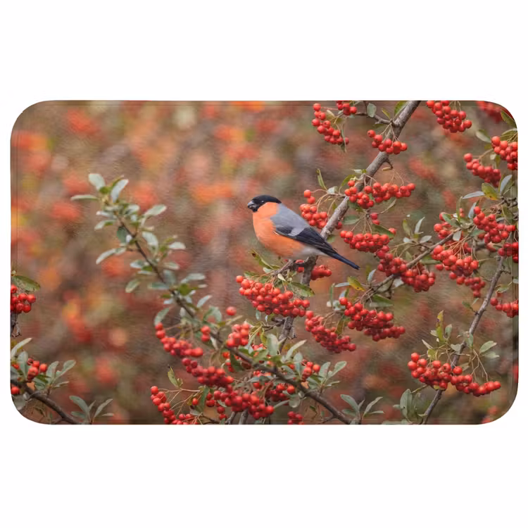 Goudvink - Bessen - Herfst - Natuur - Kleurrijk Badmat klein -3d